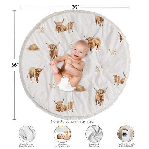 Tummy Sweet Jojo Designs Baby Play Mat (Boho Highland Cow) for Girls/Boys, Infant, Toddler Padded Floor Mat, Time