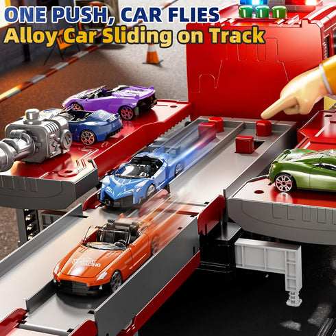 1-3, 1-3 3-5, 6 3-9 Fire Trucks for Toddlers Firetruck Toys for Toddlers Folded Carrier Truck Race Track with Racing