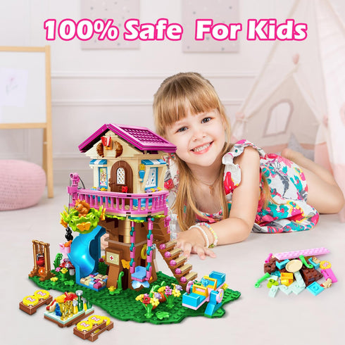 HOGOKIDS Tree House Building Set with LED Light, 622pcs Treehouse Building Blocks Toys, Forest Up House Kit with Slide