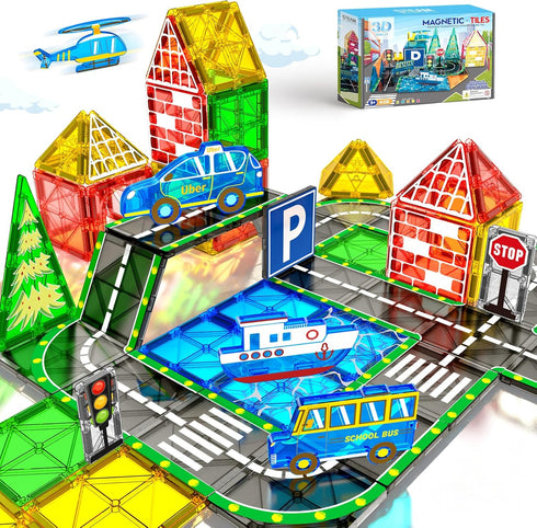 Set 3-5 4-8 5-7 Pack 42pcs KAEILORU Magnetic Tiles Road with Car Magnet Building Tile Toys for Kids Ages Magnetic