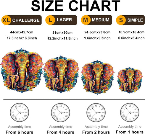 Wooden Puzzles for Adults, Mandala Elephant (L-280pcs) Unique Shaped Animal Wood Puzzles, Birthday Gift Family Game
