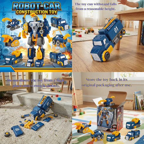 Set, 5pcs 3 4 5 6 7 Toddler Construction Car Transform Dinosaur Rescue Robot with Magnetic Connectors, Assemble