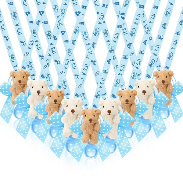 Remuuly 24 Pcs Baby Shower Pacifier Necklaces with Plush Bears Its a