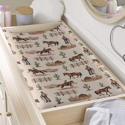 Western Cowboy Horse Baby Changing Pad Cover, Infant Newborn Diaper Table Change Mat Sheet for Boys Girls, Brown