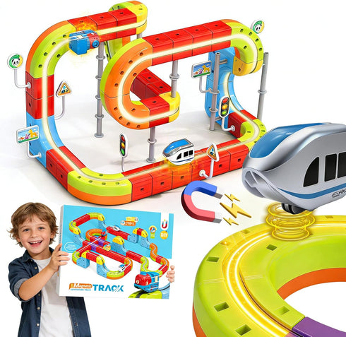 ESSVEIGQUA Electric Magnetic Train Toys Set- Flexible Race Track for Kids 3 4