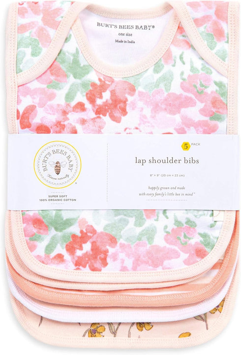 Bibs, 5-Pack Lap-Shoulder Drool Cloths, 100% Organic Cotton with Absorbent Terry Towel Backing (Tossed Succulents)
