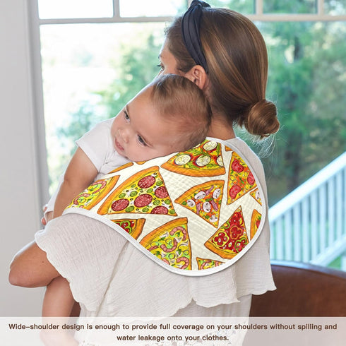 Pizza Slice with Fruit Vegetable Muslin Burp Cloths for Baby, Soft 100% Cotton Washcloths Bibs for Boy Girl
