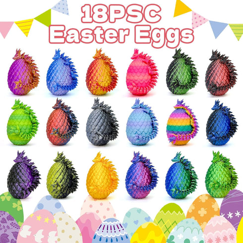 Aesinos 18PCS 3D 3D 3D 3D (18PCS) Printed Dragon Eggs with Dragon Inside Easter Eggs Printed Dragon Easter Toys Mystery