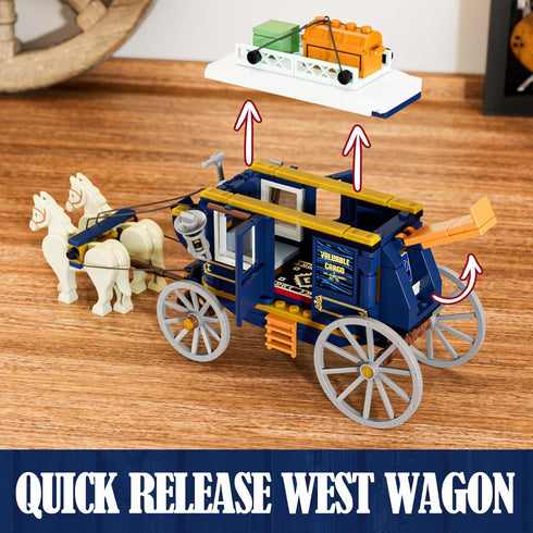 Set 307 Set Lumibricks Western Treasure Stagecoach Lighting Building-Bricks - Old West Carriage and Horse Pcs