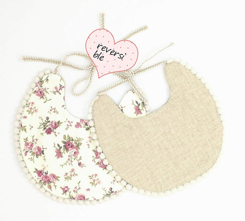 GZMM Baby Bib for Girls, Reversible Waterproof Handmade Natural Cotton Baby Drool Bib 0-12 months (2 Pack)