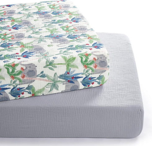 2 Pack, 52x 28 TILLYOU Muslin Crib Sheets for Boys and Girls Neutral Soft Cotton Baby Crib Mattress Protector