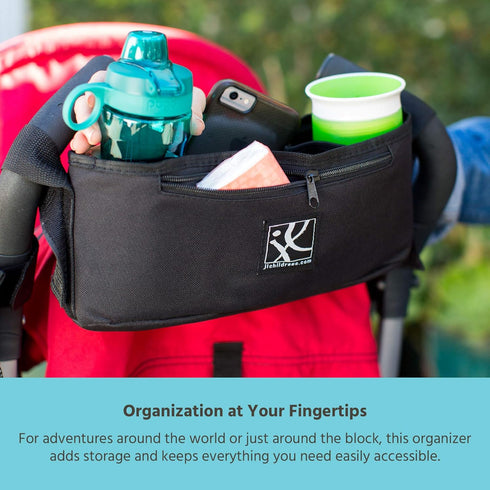 J.L. Childress Cargo 'N Drinks Parent Tray, Universal Stroller Organizer, Insulated Cup Holders, Black