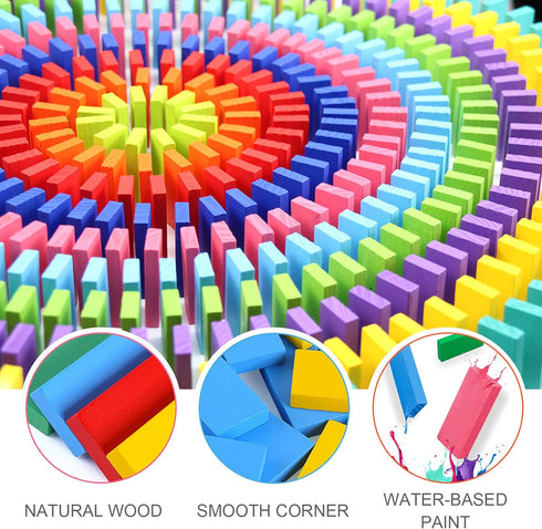 WOOD CITY 1000 Piece Dominoes Set for Kids, Colorful Tiles for Building, Stacking, Racing, with Extra 20 Blocks and