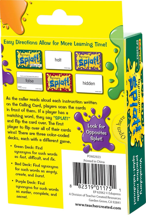 Teacher Created Resources Synonyms Splat Game