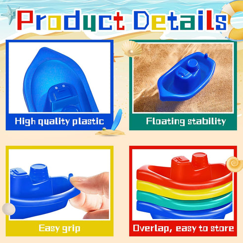 60 Summer 4 Woanger Pcs Little Boat Bath Toys Stackable Floating Plastic Toys for Baby and Toddler Pool and Bathtub