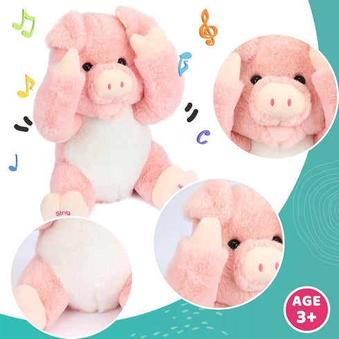 Cuteoy Peek A Boo Pig Plush Toy, Interactive Electric Stuffed Animal, Singing Talking Musical Gift, 11''