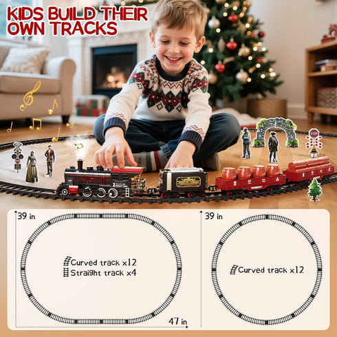 Set 2-4, Sets 3-8 Train for Toddlers Electrical Trains with Track, Smoke, Light, Sound and Scene, Christmas Train