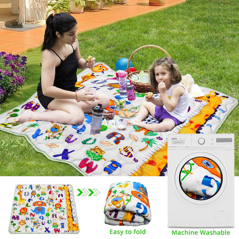 Mfmiudole 50"50" Baby Gyms Playmats for Playpen, Safari Zoo Alphabet Play Mat Waterproof ABC Learning Mat Jungle Themed