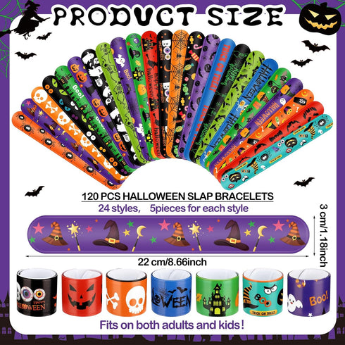320 Pcs Halloween Slap Bracelets Party Favors for Kids, Halloween Treat Bag Stuffers and Stickers