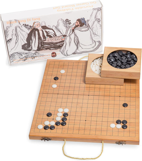 19 x19 Folding Go Game Set Board with and Bamboo Bowls and