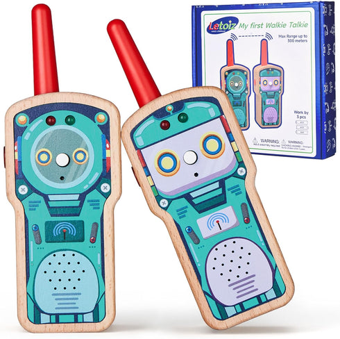 Letoiz Robot Walkie Talkie for Kids, 2 Pack Wooden Handheld Walkie-Talkie for Boys