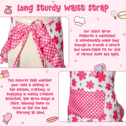 Set 2Pcs R HORSE Kid Apron and Chef Hat - Adjustable Children Pink Flower Kitchen Toddler Apron for Girls, Role Play