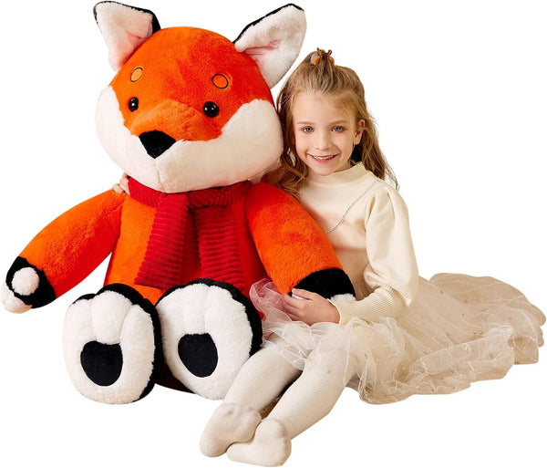 EARTHSOUND Giant Fox Stuffed Animal Plush Toy - Large Realistic Jumbo Soft Toys, Cute Huge Fluffy Plushy Gift for Kids