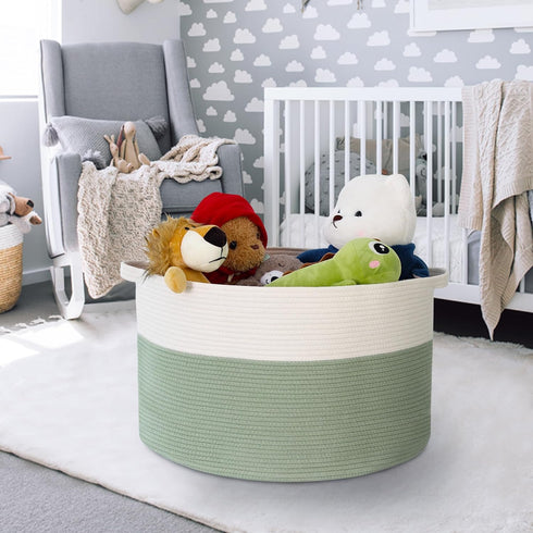 Extra Large Green Storage Baskets, 22" X 22" X 14", Soft Cotton Rope Woven Basket for Kids Toy Organizer