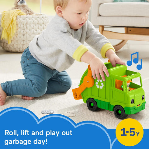 Fisher-Price Little People Musical Recycling Truck Toy with Figure for Pretend Play Ages 1+ Years