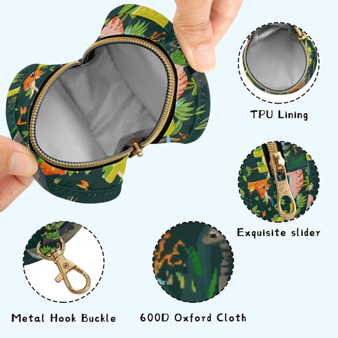PYBUG Dinosaurs Round Pacifier Storage Case, Polyester & TPU Lined with Hook Buckle, Pacifier Container Box for Baby