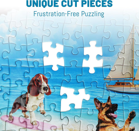 1000 BenBen Puzzles for Adults Pieces, Dogs on Vacation, Funny Dog Jigsaw Puzzles with Patterns on Back, Challenging