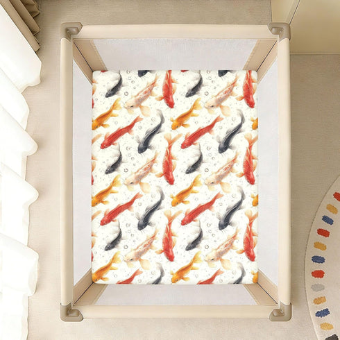 miaozhen 1 Pack 52x28 Cotton Baby Crib Sheets Soft Comfy Beauty Catfish Fishes White Playard Mattress Sheets