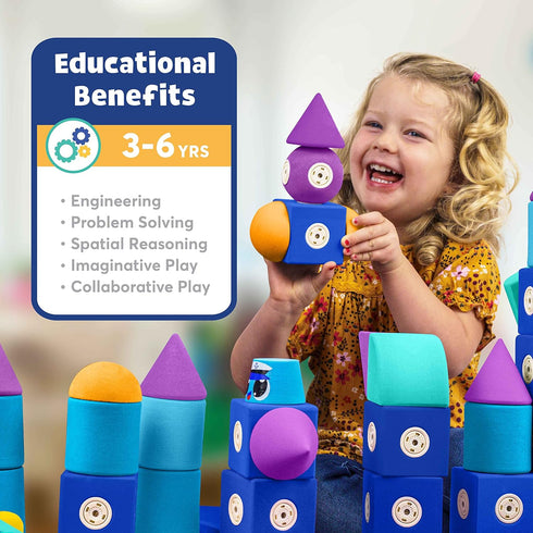 Magnetic Foam Blocks - STEM Preschool Toys for Children, Bath Building Blocks, Engineering Toys for Kids 3-6