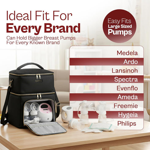 Castal Pack, S1,S2, 6 Breast Pump Bag Diaper Tote Bag with Ice Fit Most Breast Pumps Like Medela, Spectra EvenfloDouble