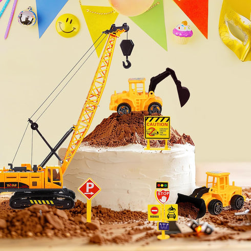 16 RAYNAG Pieces Construction Cake Topper Construction Birthday Party Supplies Vehicles Cake Decorations with Large