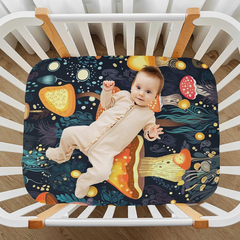 FUGIDOG 27 39 Inch Fitted Crib Sheet for Boys Girls Mushrooms Forest Soft Breathable Unisex Crib Sheets Play Sheets