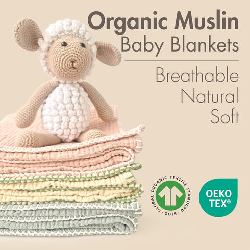100% 4-Layer (2, 33x33 inches) Baby Blankets for Boys & Girls Organic Turkish Cotton Muslin Blankets for Newborn