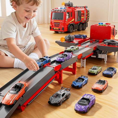 XINNOVEL 3-5, 6 3 4 5 6 7 8 Fire Trucks Toys for Toddlers Ages Folded Carrier Truck Race Track with with Lights