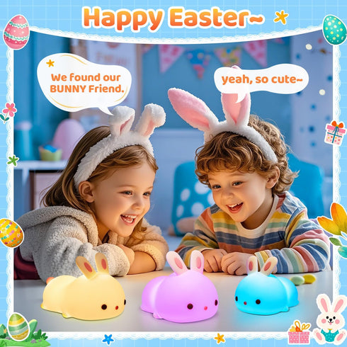 16 Stuff,1200mah Dimmable One Fire Night Light for Kids Bunny Toys, Colors Squishy Bunny Lamp, Soft Silicone Bunnies