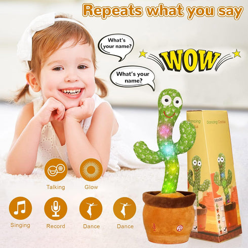 Baby Dancing Cactus Toy, Mimicking Talking Cactus for 6 to 12 Month Olds, Glowing Musical Educational Toy
