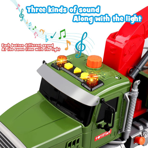 Dwi Dowellin Kids Toys for 3-7 Years Old Boys, 15" Large Timber Truck with Loading Crane and 6 Trunks, Birthday Gifts