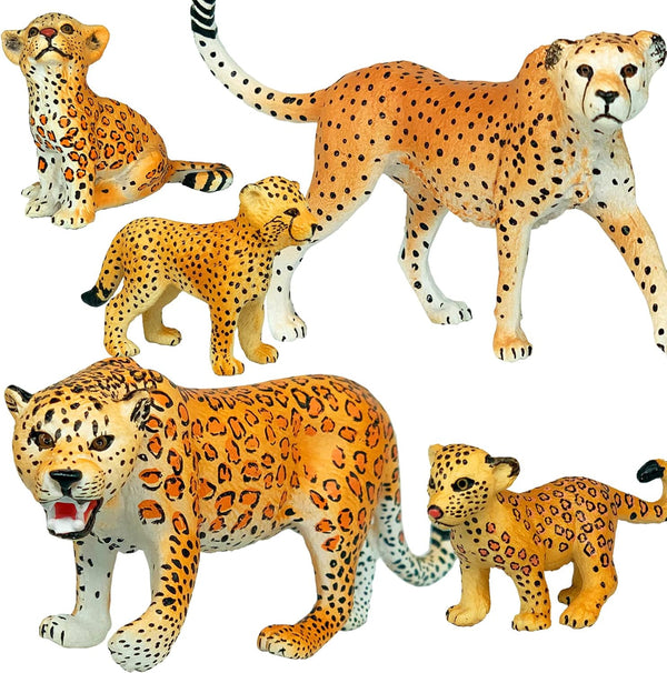 Gemini&Genius Jaguar Toys, Safari Animal Cheetah and Leopard Family Playset Figures, Wildlife World Models, Birthday