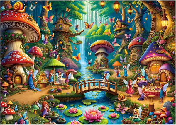 Rocorose Jigsaw Puzzle for Adults, 1000 Pieces Fairyland Mushroom House Puzzle Colorful
