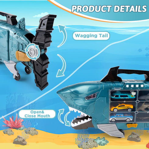 8 deAO Shark Toys Shark Truck with Animal Toys, PCS Toy Trucks,Lights Music Effects,Birthday Gifts for Toddler Kids