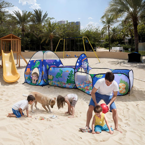 TTLOJ 3PC Dinosaur Kids Play Tent with Ball Pit, Crawl Tunnel, Toddlers Playhouse Castle Toys for 3-7 Years Old