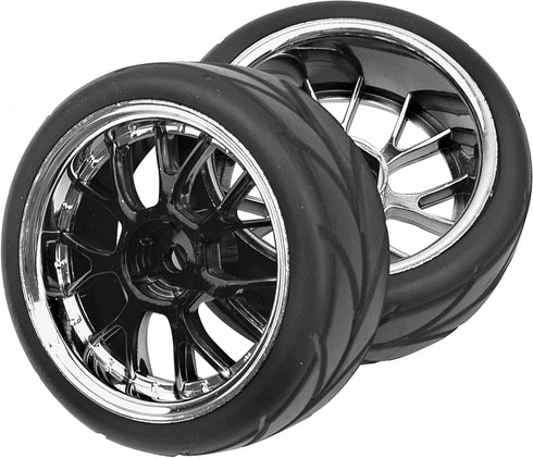 4Pcs HIRCQOO OD 2.55" 1/10 On Road Rubber Tires & 12mm Hex Hub Plastic Wheel Rims for Traxxas
