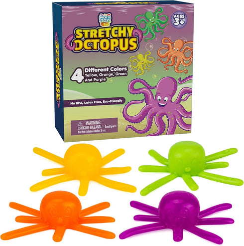 Octopus Wall Crawling Sticky Toys for Kids, 4 Pack Soft Flexible Squishy Walkers, Colorful Climbers for Birthday Party