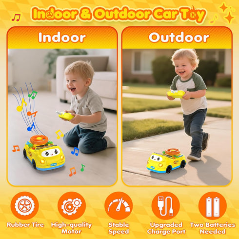 1-3 1 2 3(Yellow) Toddler Toys for Ages Boy - Remote Control RC Push Car Racing Adventure Steering Wheel Driving