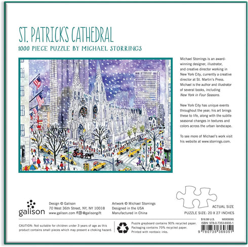 Galison Michael Storrings St. Patrick’s Cathedral Puzzle, 1000 Pieces, 27” x 20”, Stunning Artwork for Family Activity