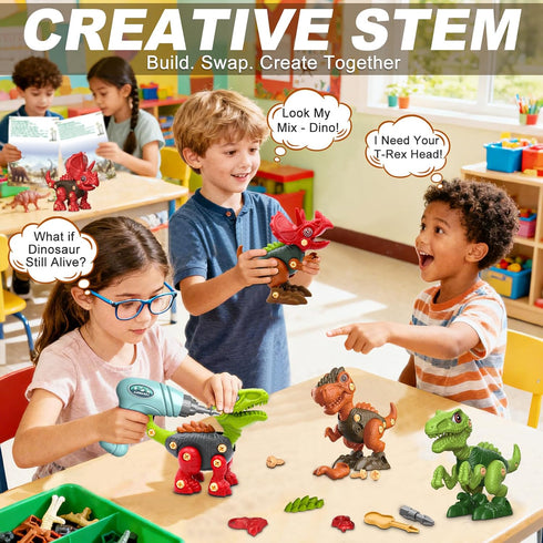 3-5 Set 92 18-Step Laradola Dinosaur Toys for Kids - Take Apart STEM with Electric Drill, Pieces, Build to Enhance